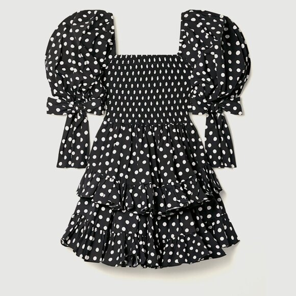 Caroline Constas Dresses & Skirts - Black and White Polka Dot Dress with Puff Sleeves
